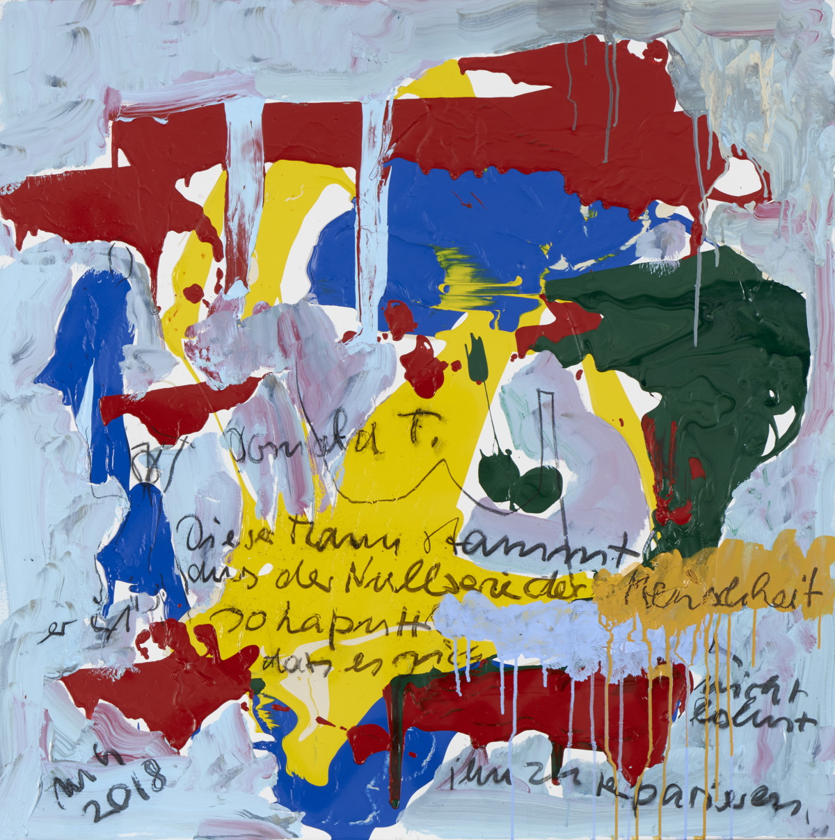 Armin Mueller-Stahl, Donald T., 2018, Acryl auf Leinwand, 100 x100 cm, © VG Bild-Kunst, Bonn 2025
